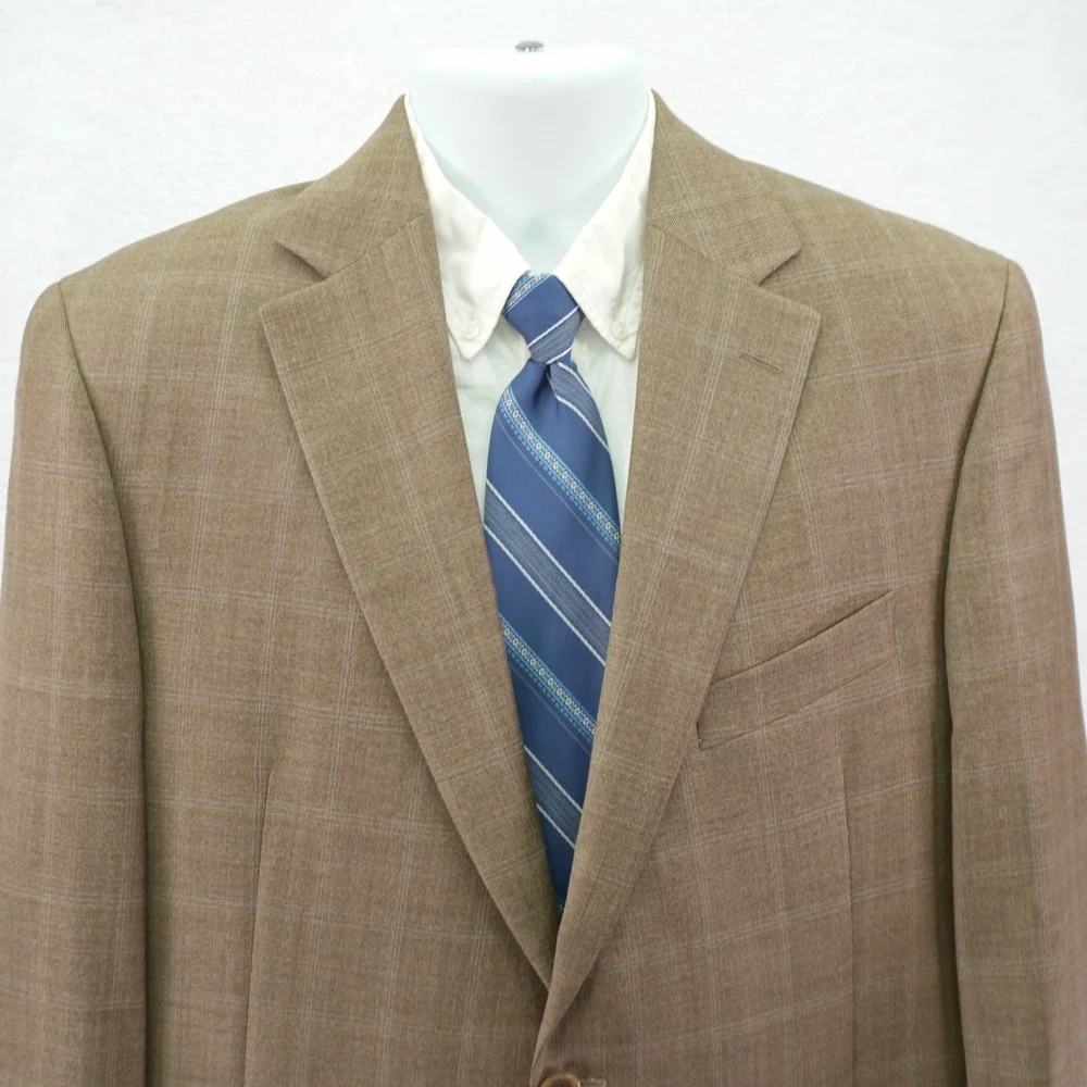Jack Victor Wool Brown Sharkskin With Blue Windowpane Blazer 40R Valutowood SPJ